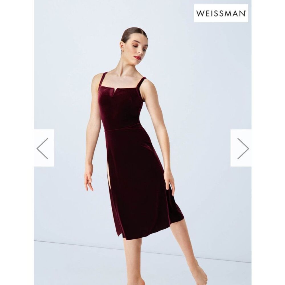 Weissman Burgundy Velvet Midi Dress For Dance Solo,  Adult SMALL